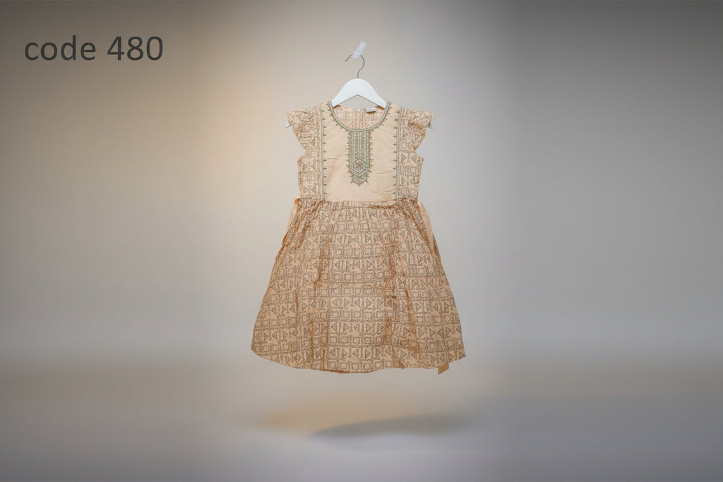 Girls Printed Ethnic Flared Dress with Embroidered Neck Panel..480.