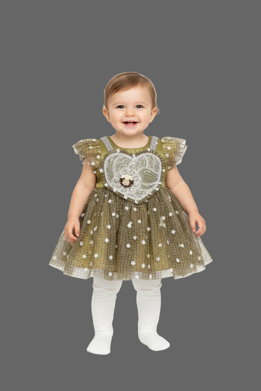 Luxury Baby Girls Sequin Heart Party Dress with Soft Leggings Set 1403