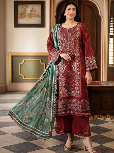Premium Floral Unstitched Unready Three Piece-C369