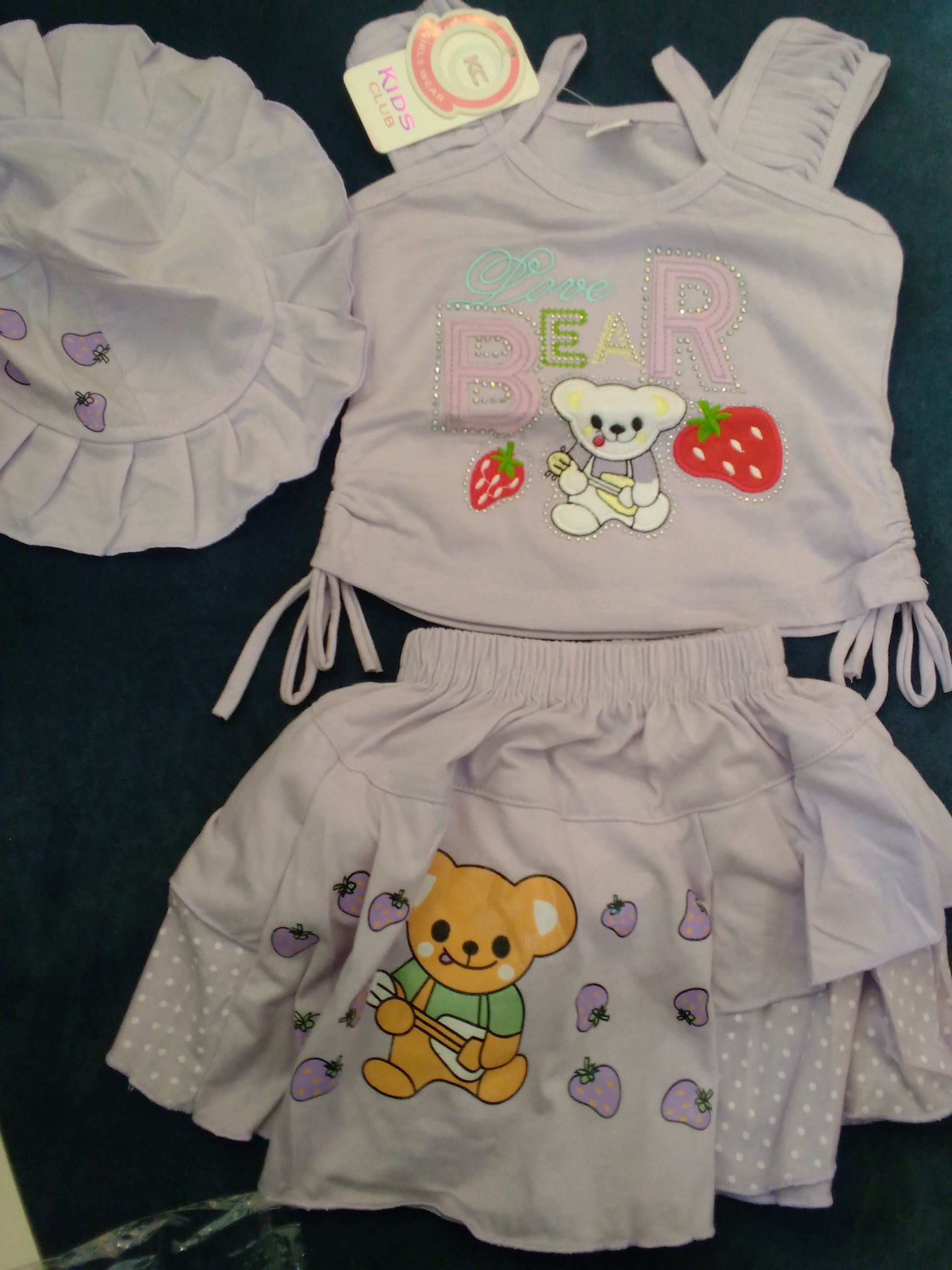 Girls Cute Bear Top, Skirt & Hat 3-Piece Set 142