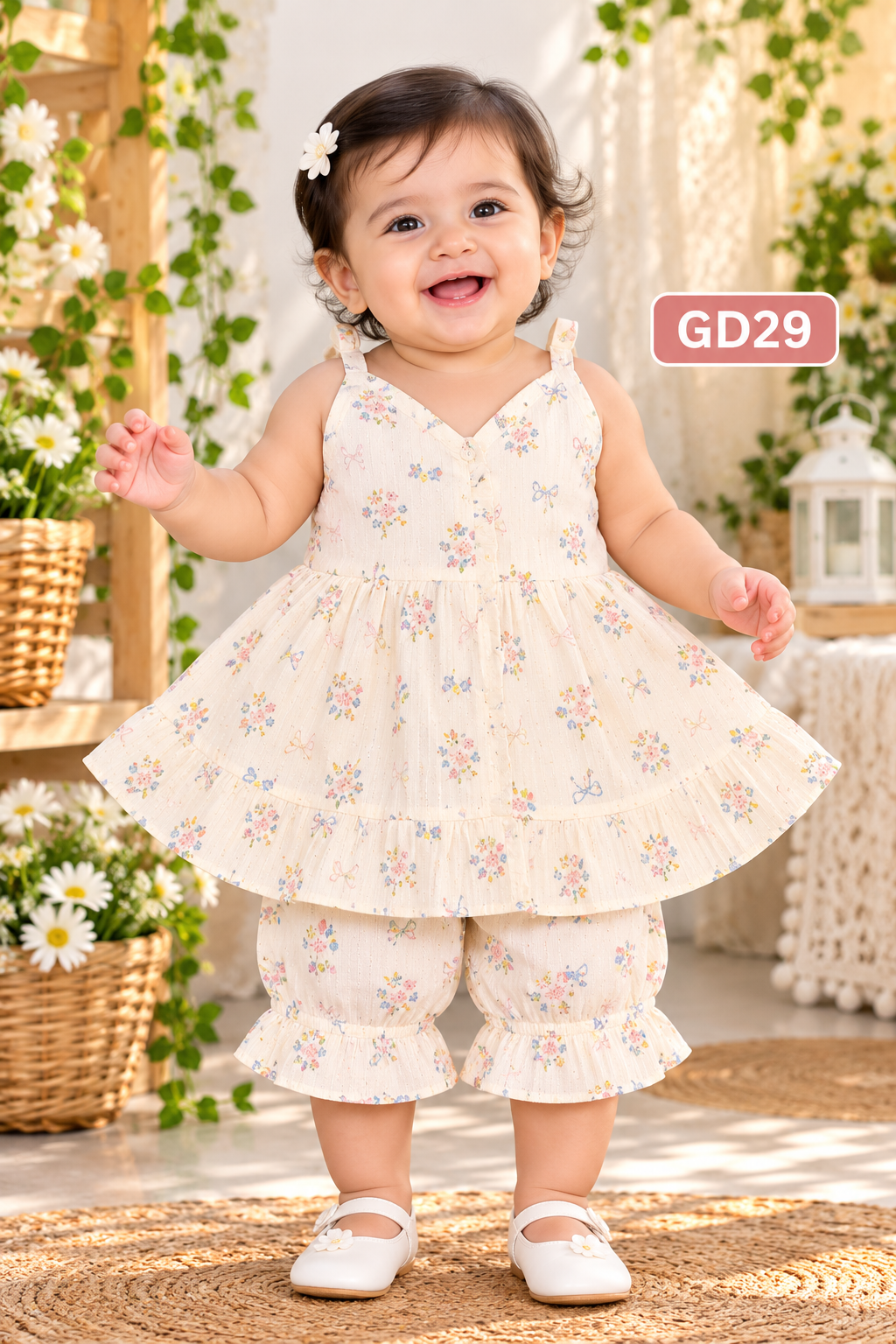 Baby Girls Floral Ruffle Dress & Bloomer Set-GD29