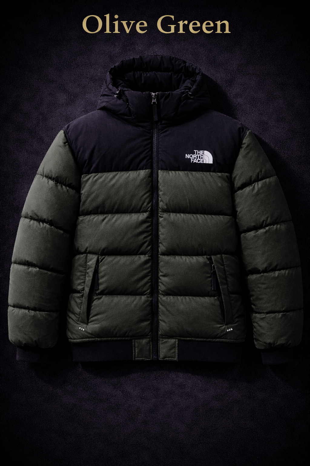 Mens Premium Hooded Puffer Jacket Olive Green