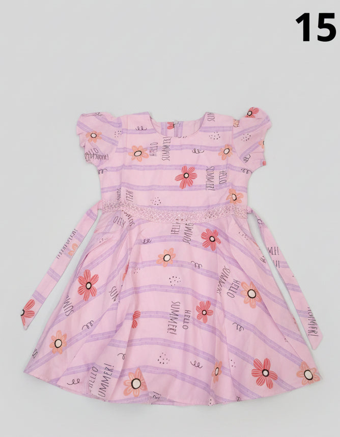 Floral Print Cotton A-Line Dress with Lace 15