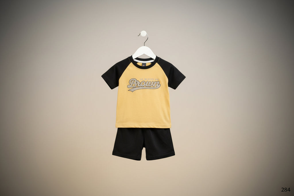 Kids Premium Raglan T-Shirt & Short Co-Ord Set – Brown Print 284