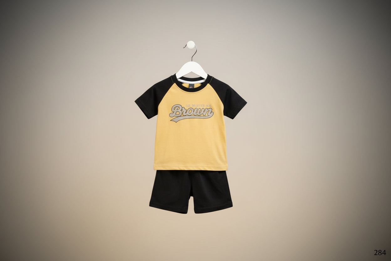 Kids Premium Raglan T-Shirt & Short Co-Ord Set – Brown Print 284