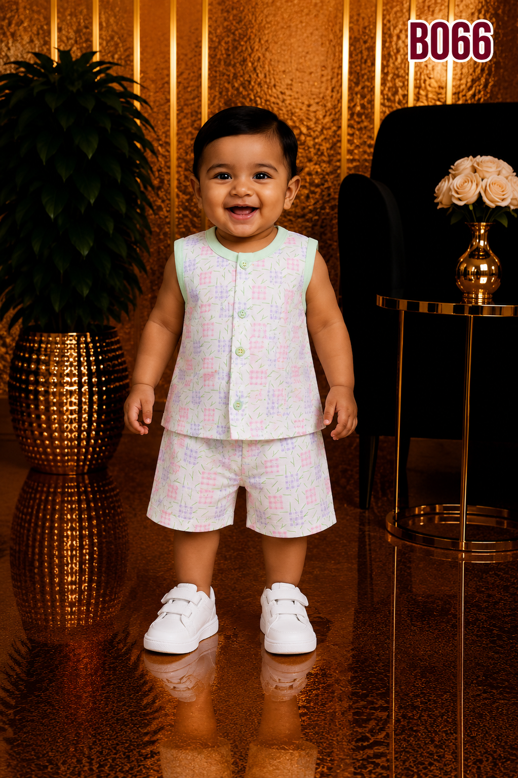 Baby Boys Pastel Check Sleeveless Top & Shorts Set-BO66