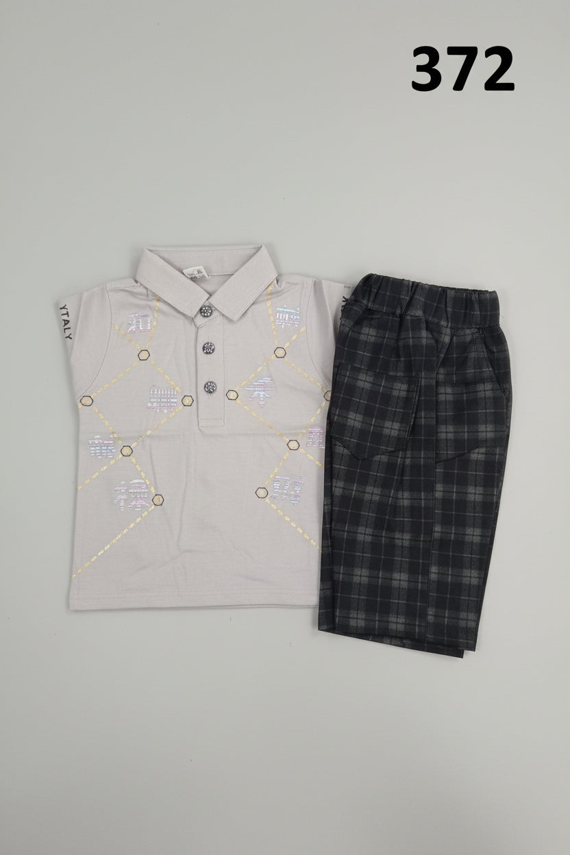 Boys Printed Polo Shirt & Check Trouser Set 372