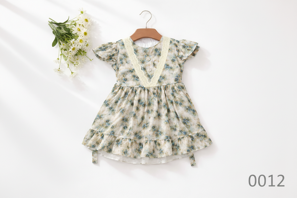 Girls Floral Printed Party Dress 0012
