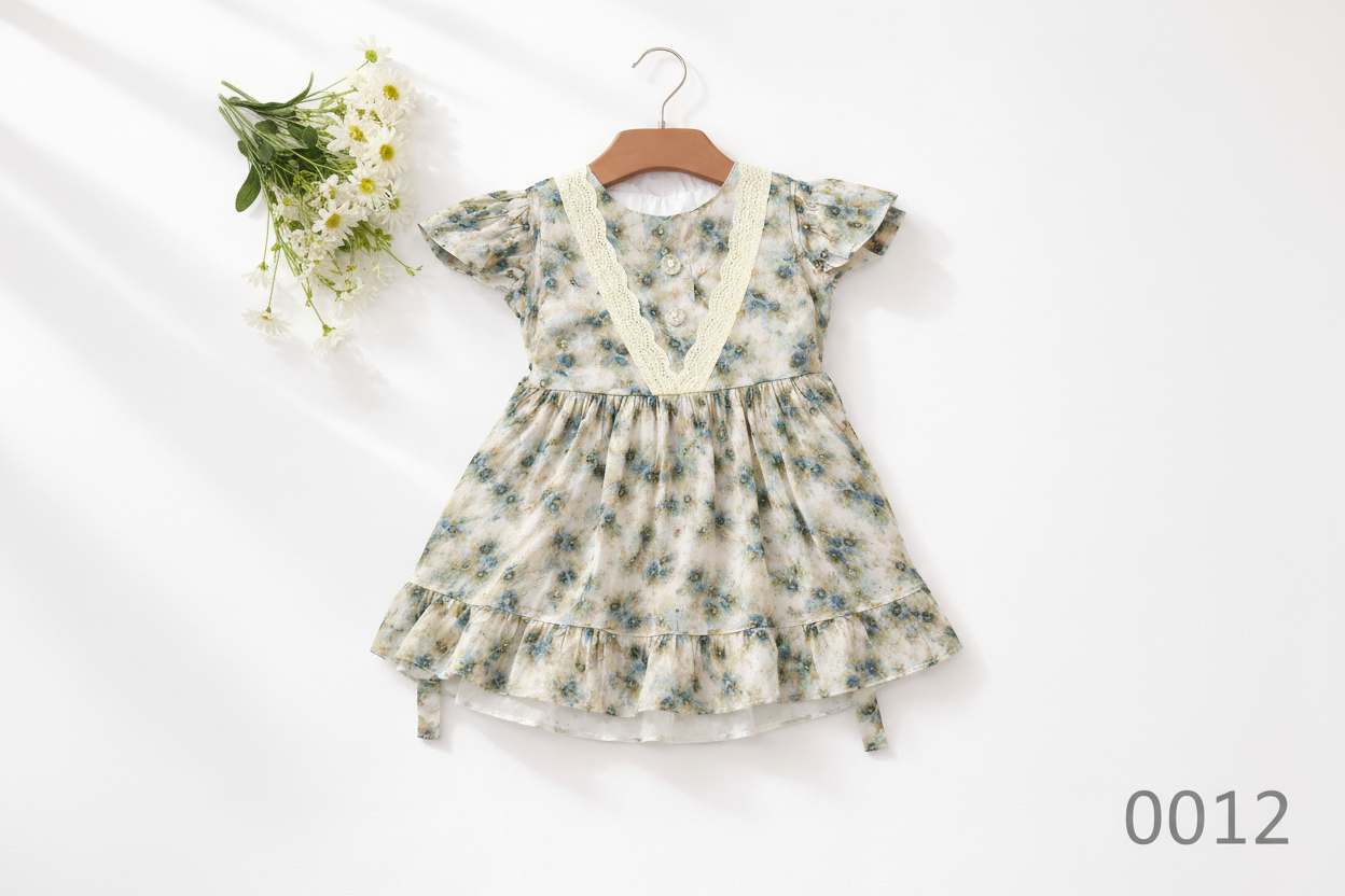 Girls Floral Printed Party Dress 0012