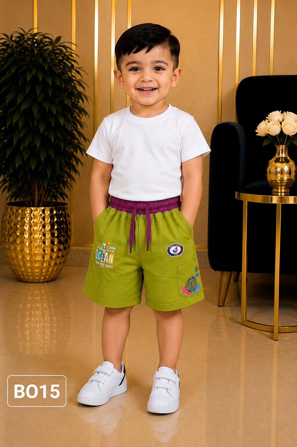 Premium Boys Ocean Print Cargo Shorts-BO15