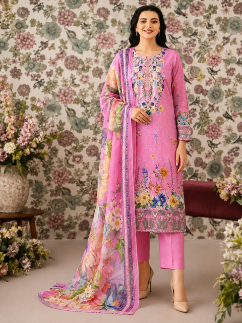 Premium Floral Unstitched Unready Three Piece-C363