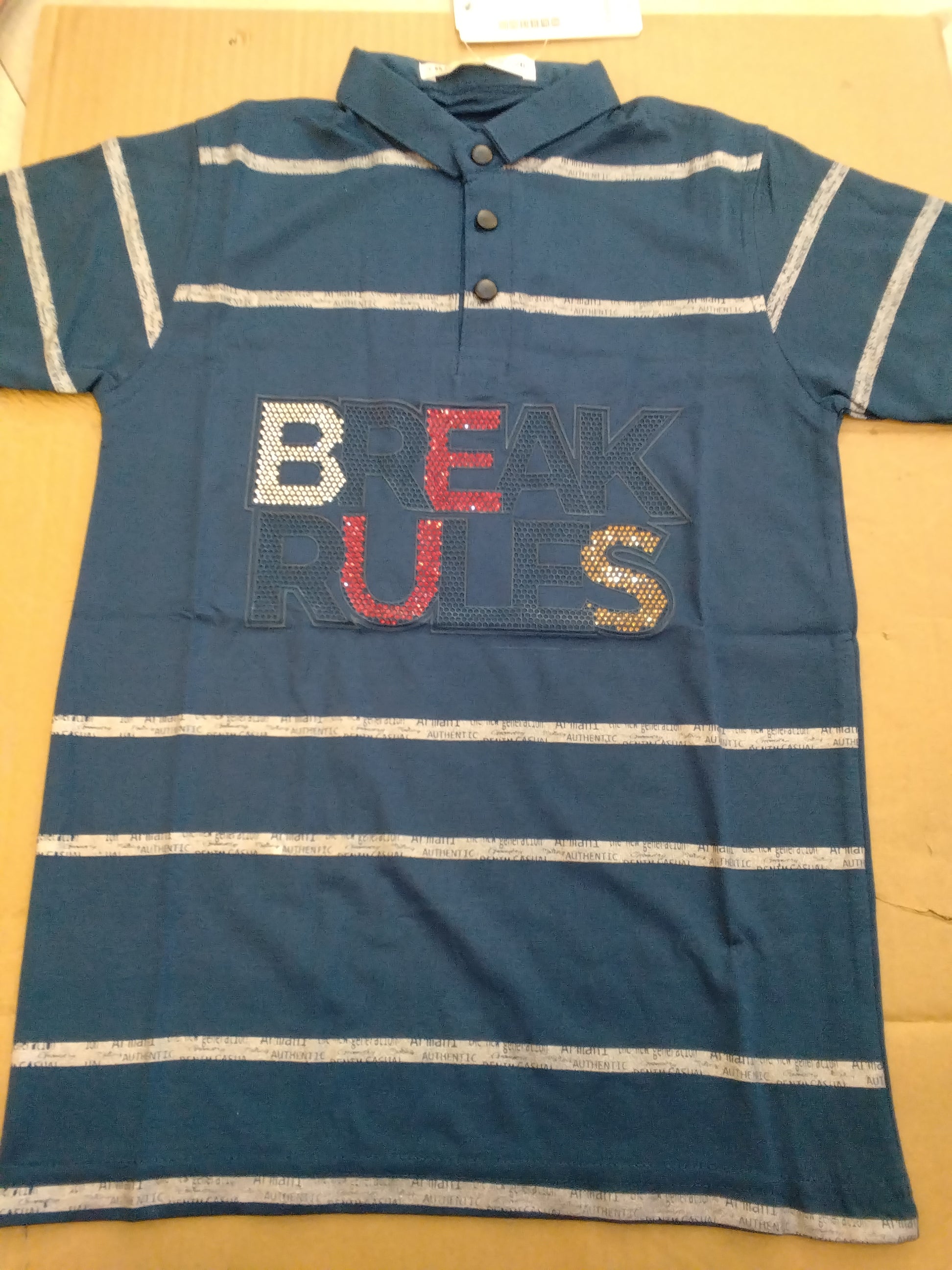 Boys “Break Rules” Premium Stripe Polo T-Shirt..299..