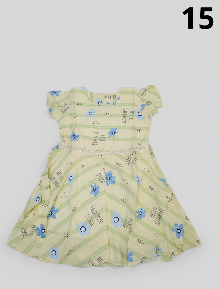 Floral Print Cotton A-Line Dress with Lace 15