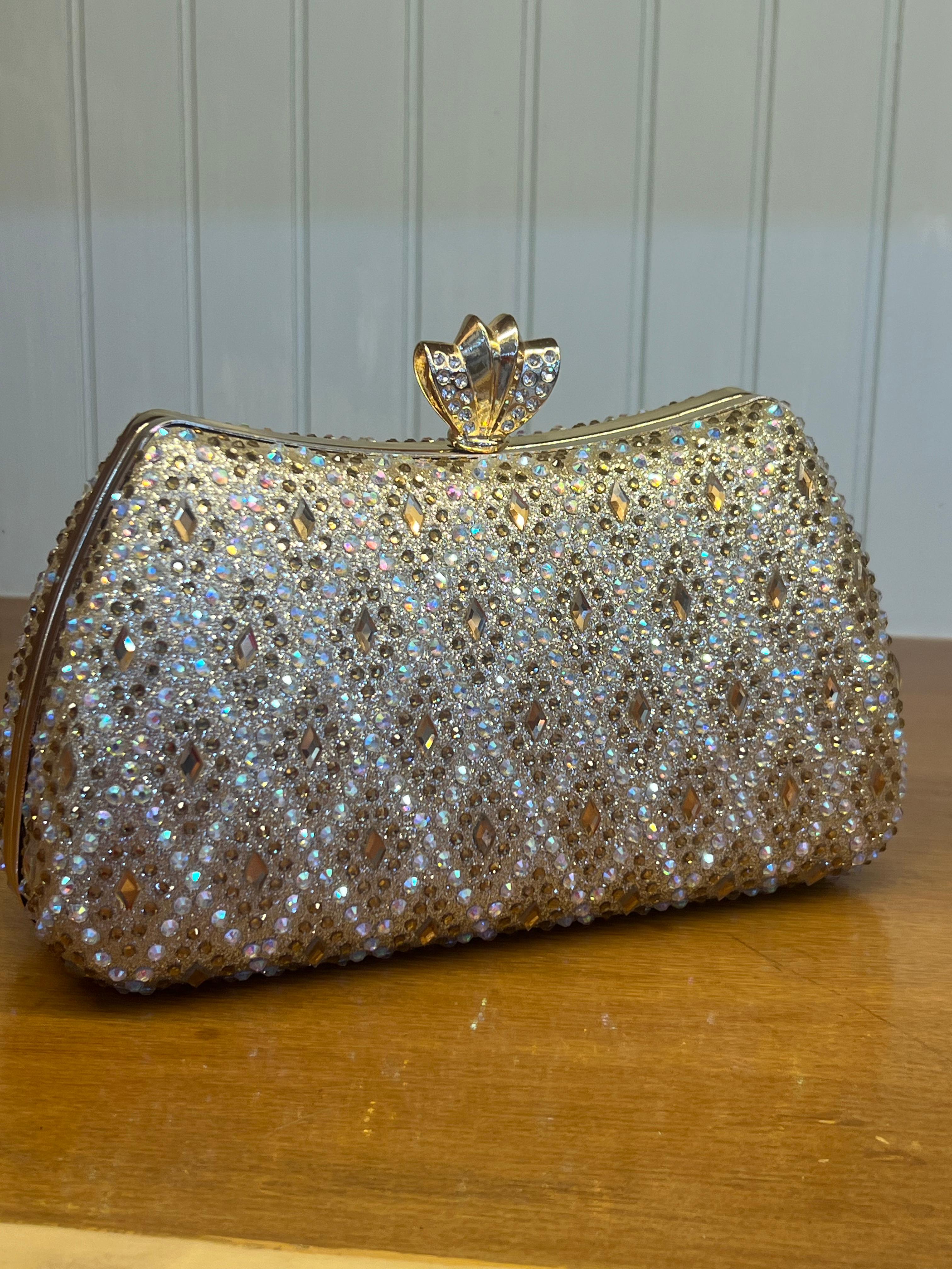 Luxury Crystal Stone Evening Clutch Bag with Chain Strap