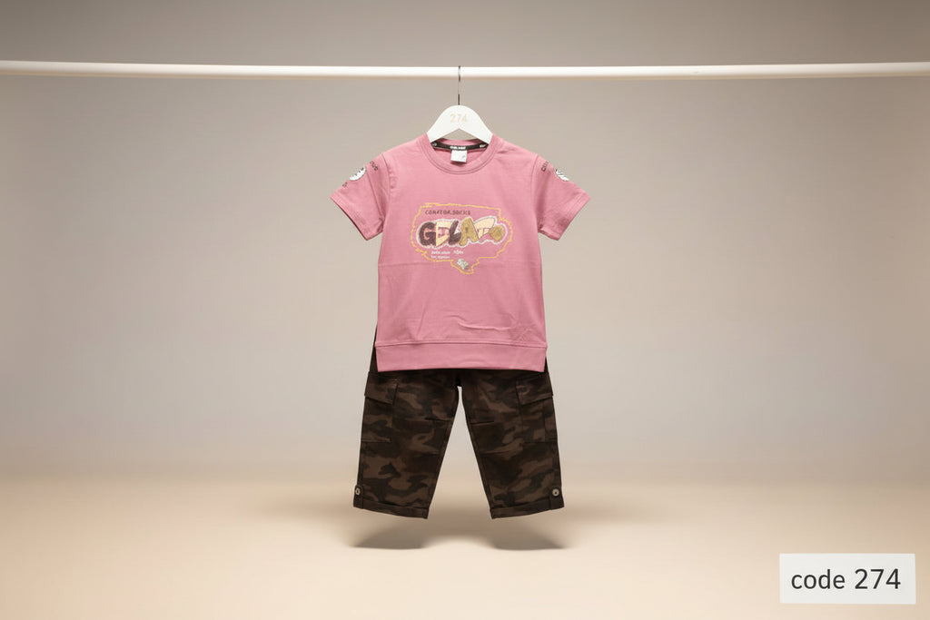 Kids Graphic T-Shirt & Cargo Pant Set – “GELATO” Print 274
