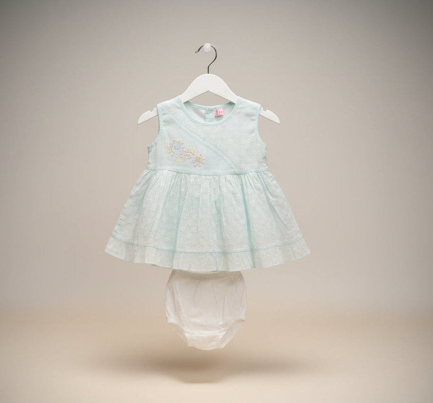 Baby Girls Sleeveless Floral Embroidered Frock with Diaper Pant 99
