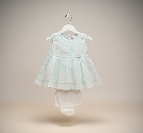 Baby Girls Sleeveless Floral Embroidered Frock with Diaper Pant 99