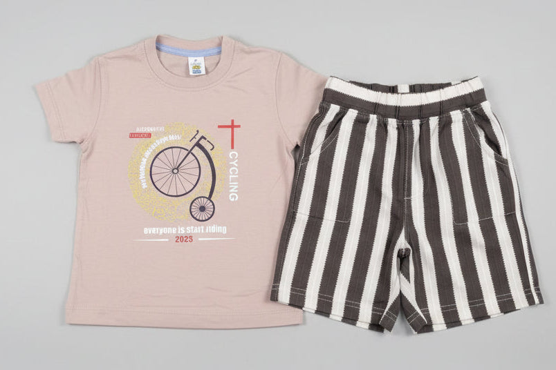 Kids Printed T-Shirt & Stripe Shorts Set 329