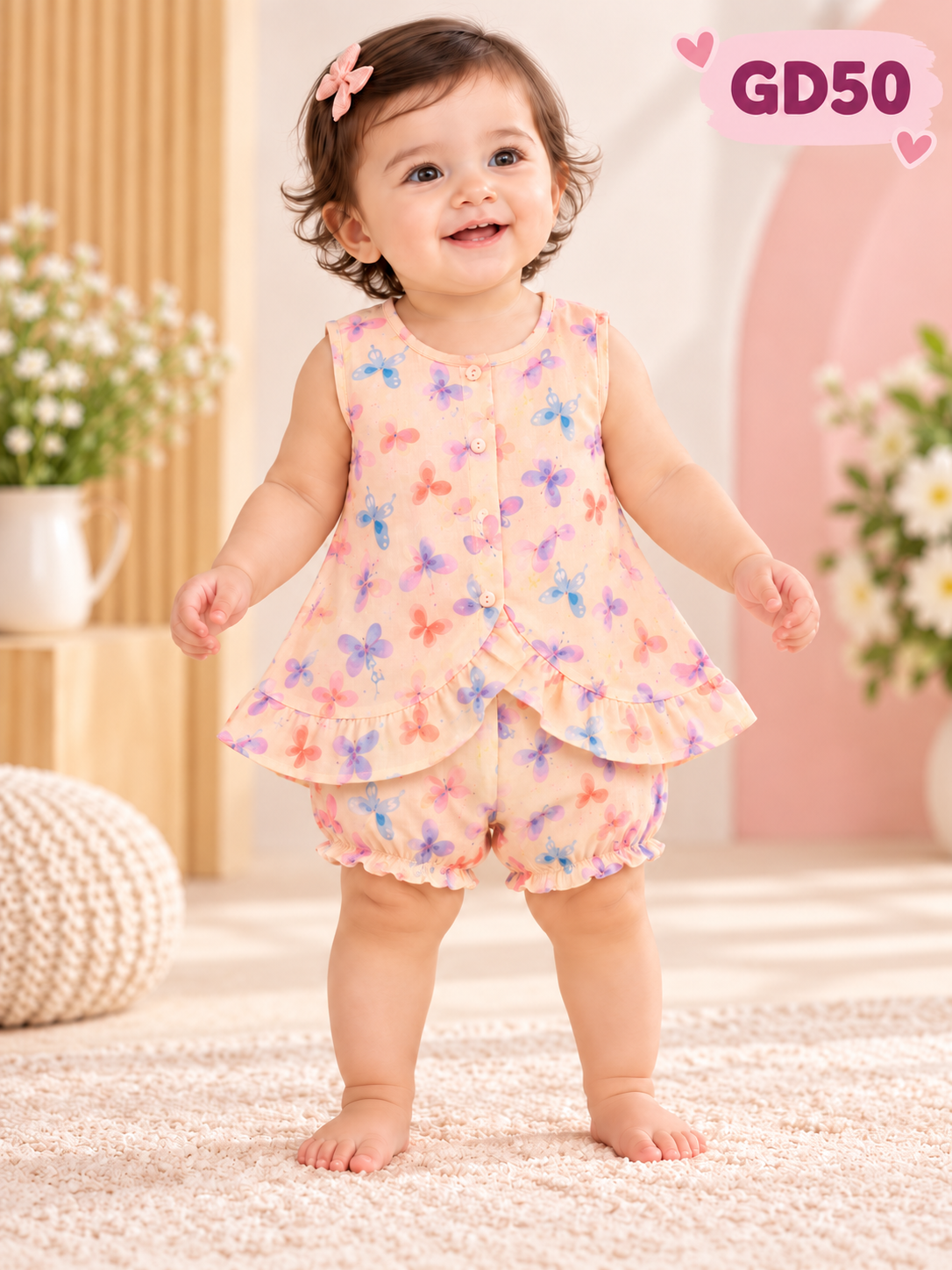Baby Girls Butterfly Print Nima & Bloomer Set-GD50