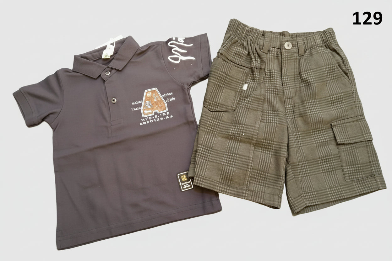 Boys Premium Polo T-Shirt & Check Cargo Pant Set 273