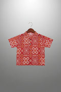 Boys Red Printed Short Sleeve Mandarin Collar Shirt 2701