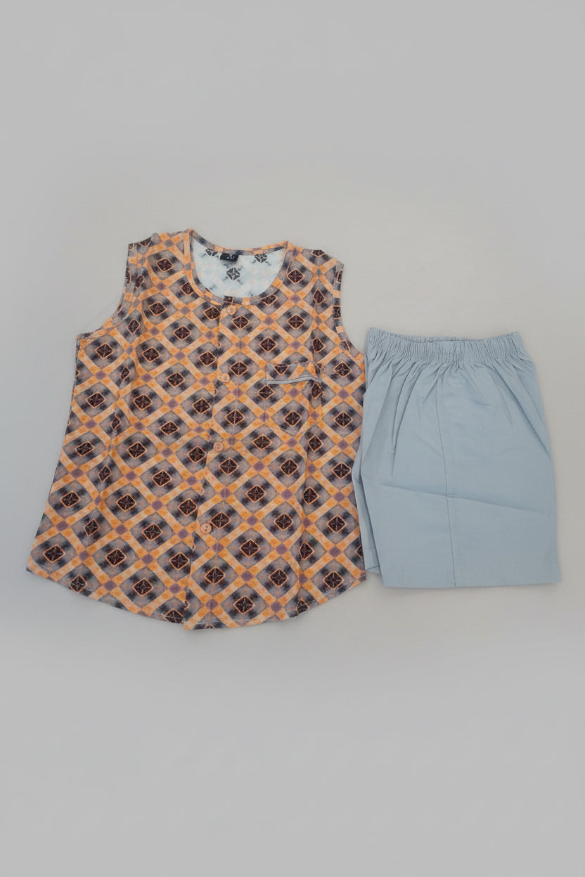 Kids Sleeveless Printed Kurta & Solid Pajama Set 87
