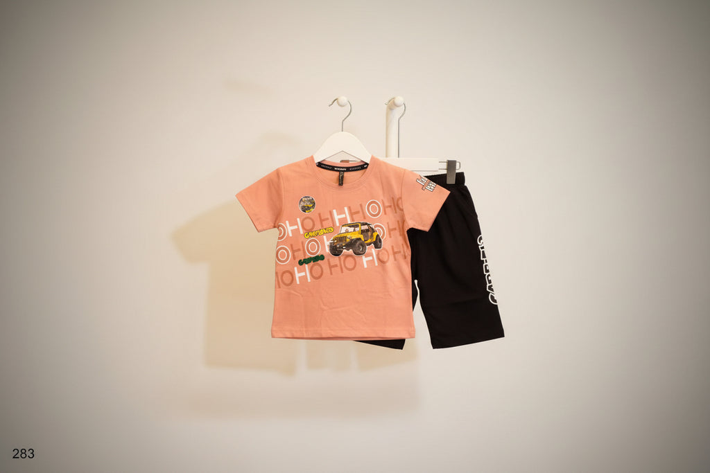 Kids Garfield Jeep Printed T-Shirt & Black Shorts Set 283