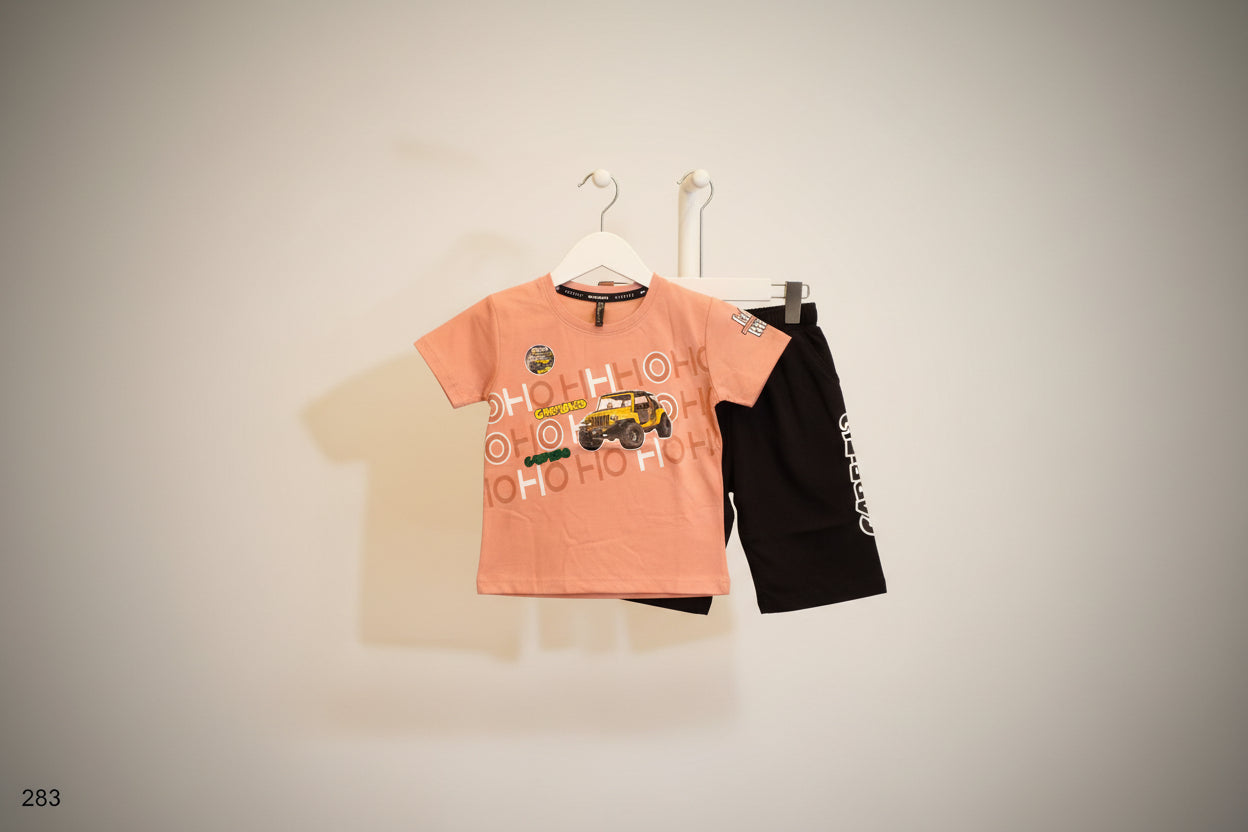 Kids Garfield Jeep Printed T-Shirt & Black Shorts Set 283