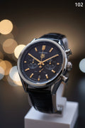 CS 102 Luxury Chronograph Black Dial Leather Strap Watch
