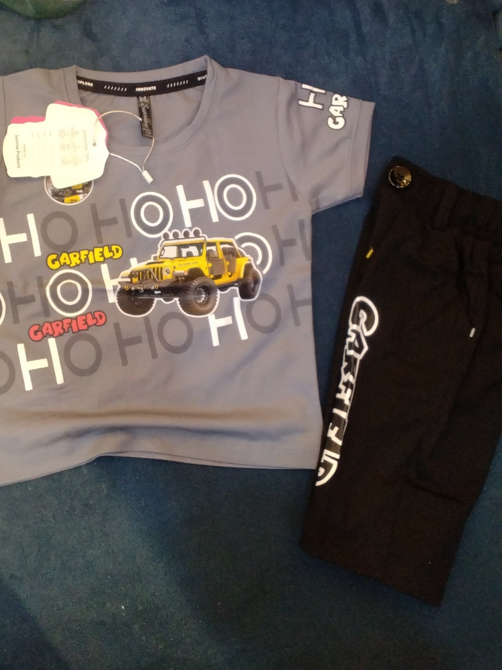 Boys “Garfield Jeep Adventure” Summer T-Shirt & Pant Set 246