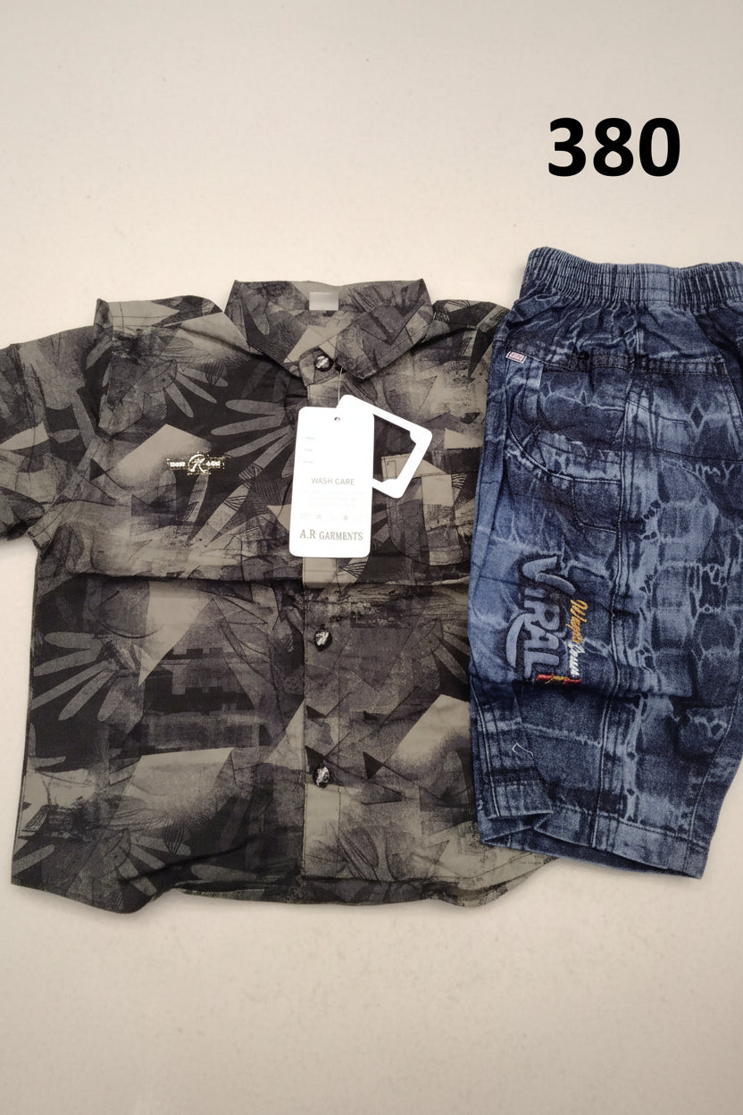Boys Premium Printed Shirt & Denim Shorts Set 380