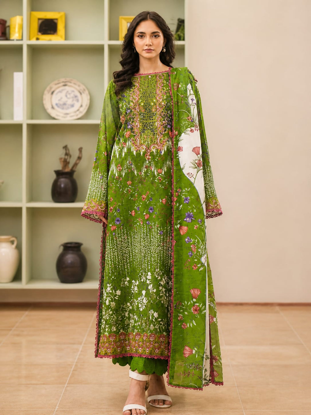 Luxury Digital Printed Lawn Three Piece Set-C258