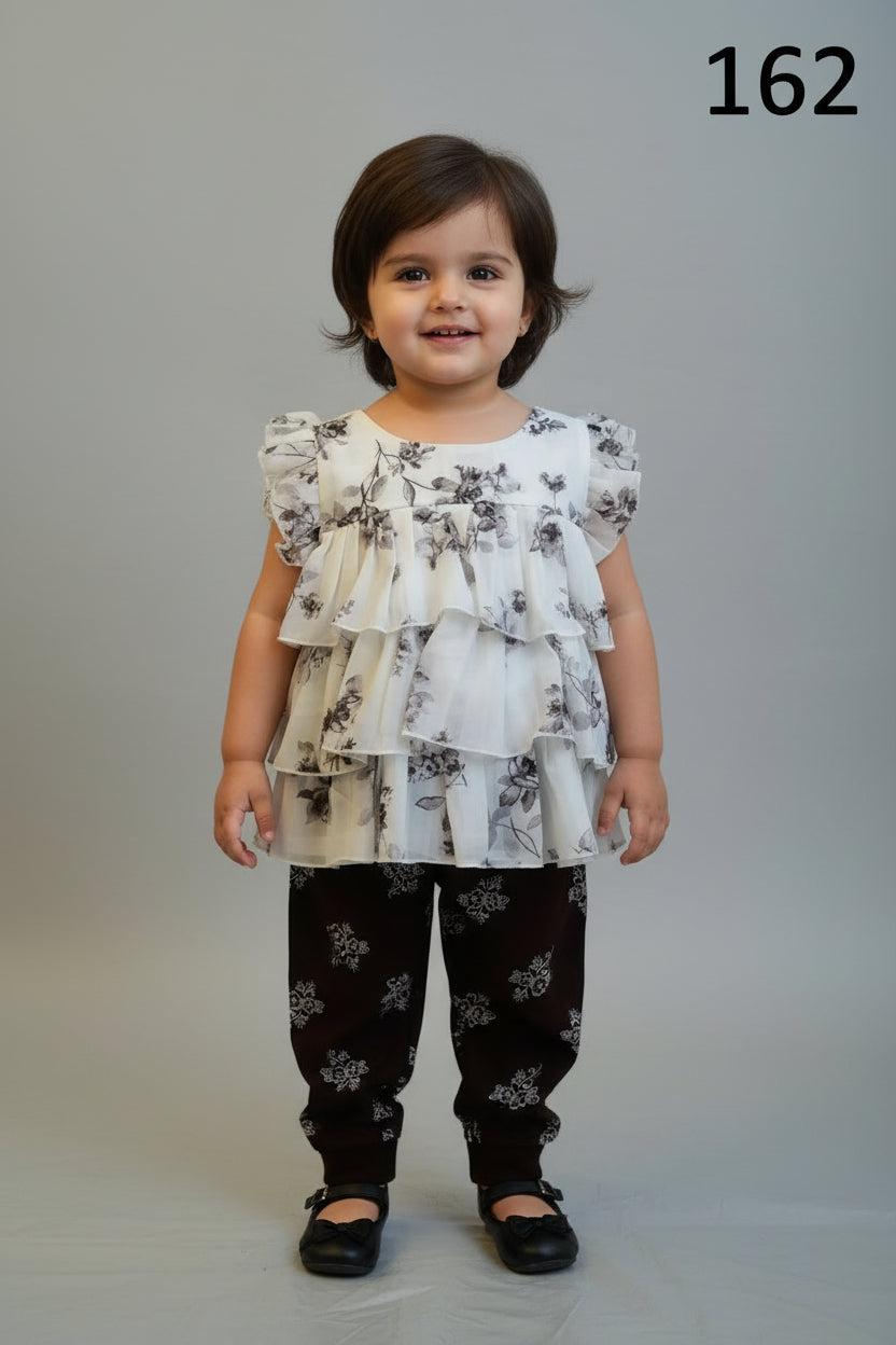 Baby Girls Floral Ruffle Top & Printed Pants Set 162
