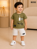 Boys Brooklyn Urban Graphic T-Shirt & Striped Shorts Set-BO92