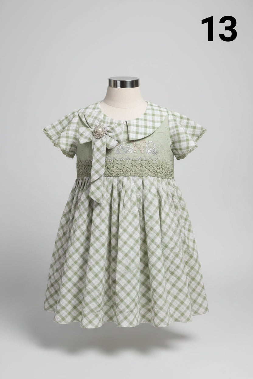 Girls Checked Party Dress with Bow Embellishment & Lace Detailing – Pastel Checks Collection.40