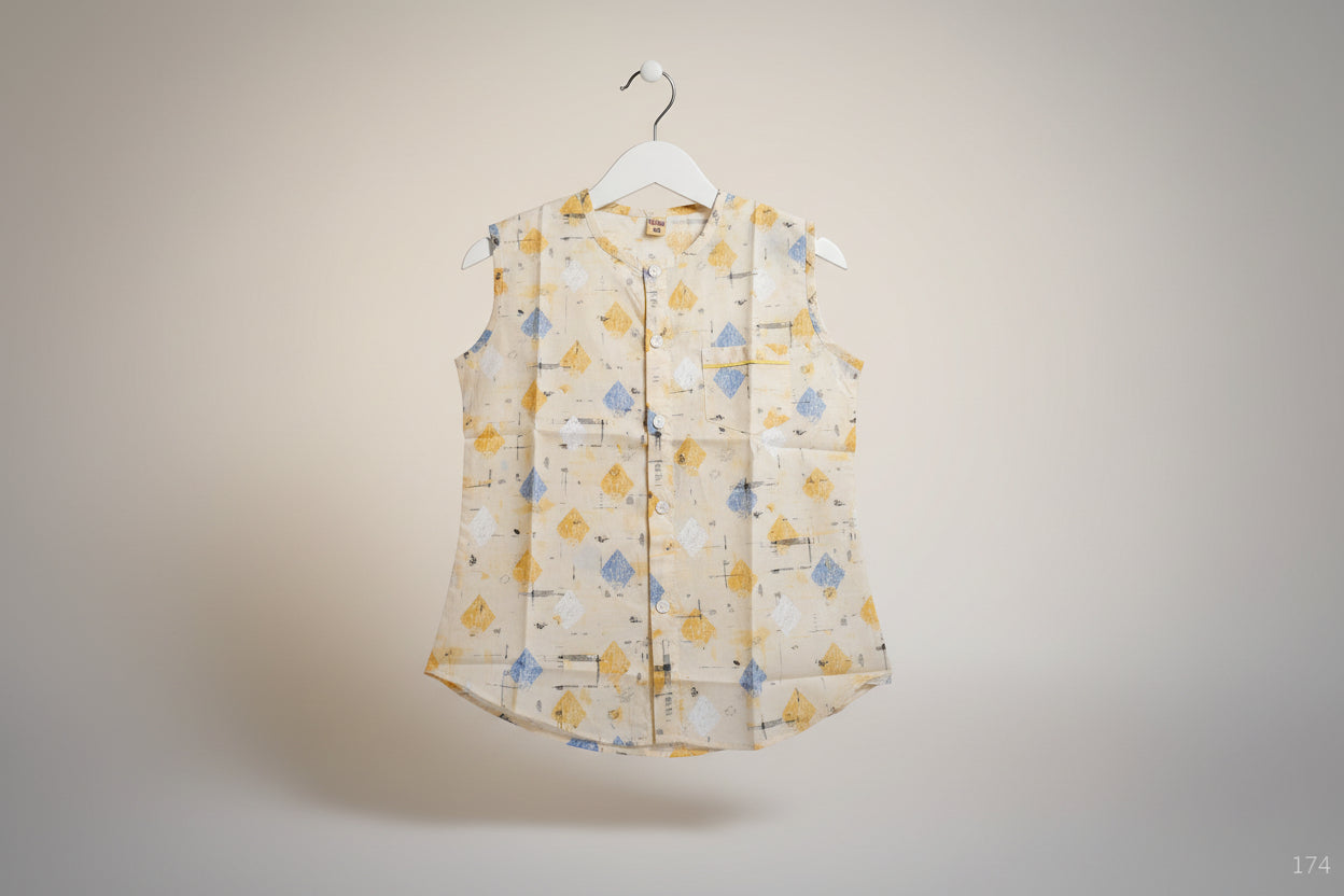 Sleeveless Printed Cotton Button-Front Top for Girls 174