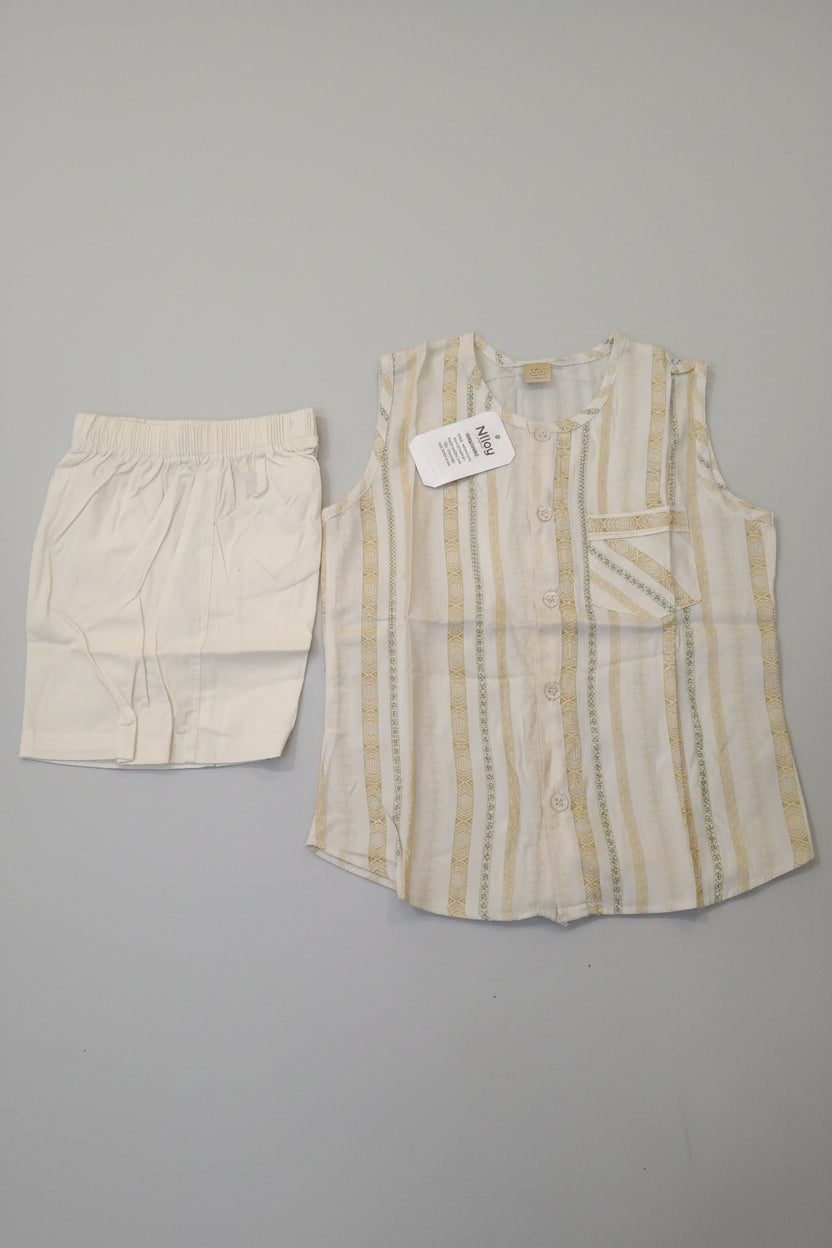 Baby Boys Sleeveless Kurta Pajama Set – Striped Design 178