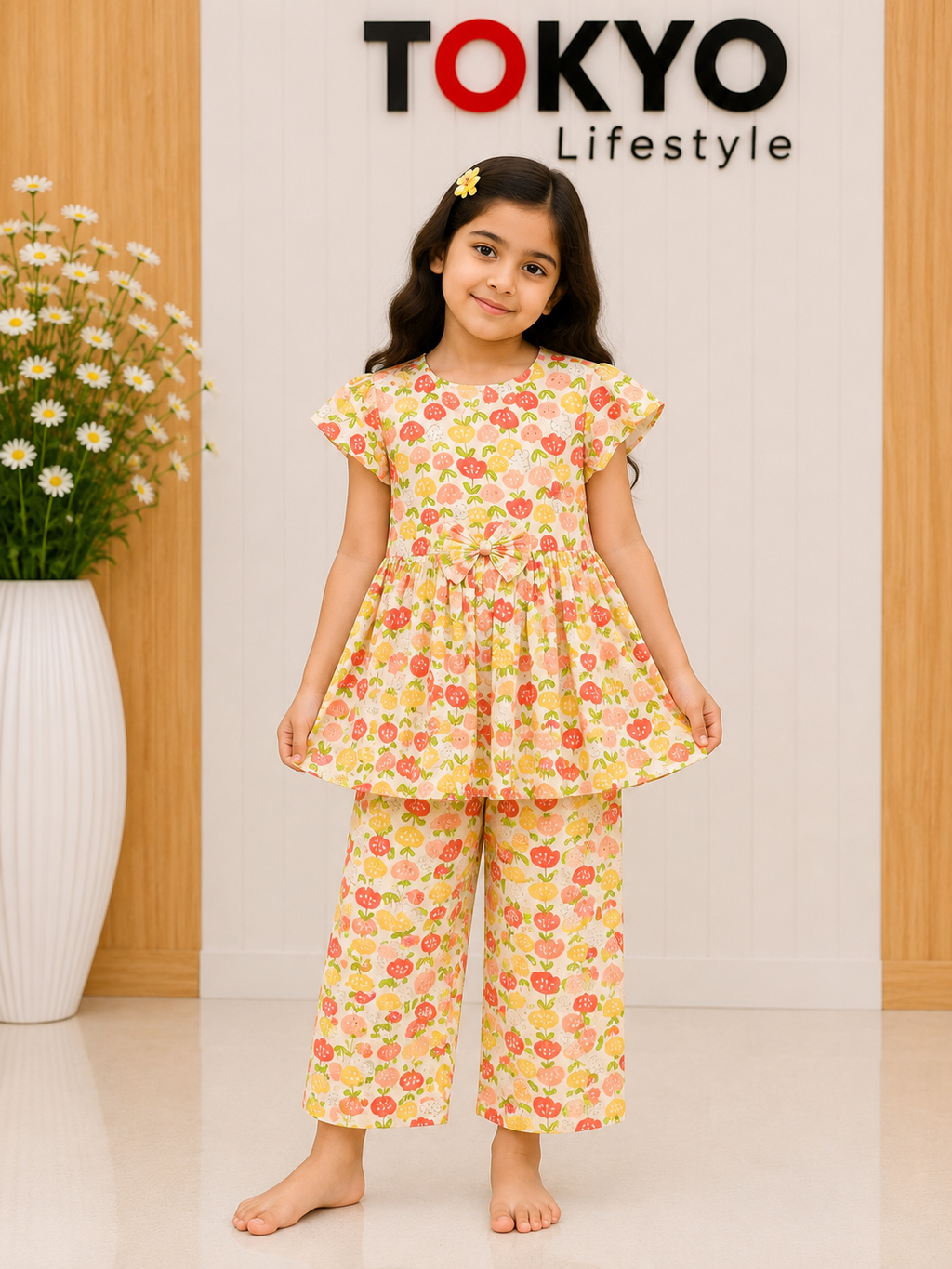Girls Floral Printed Top & Pant Set (2-Piece) 2