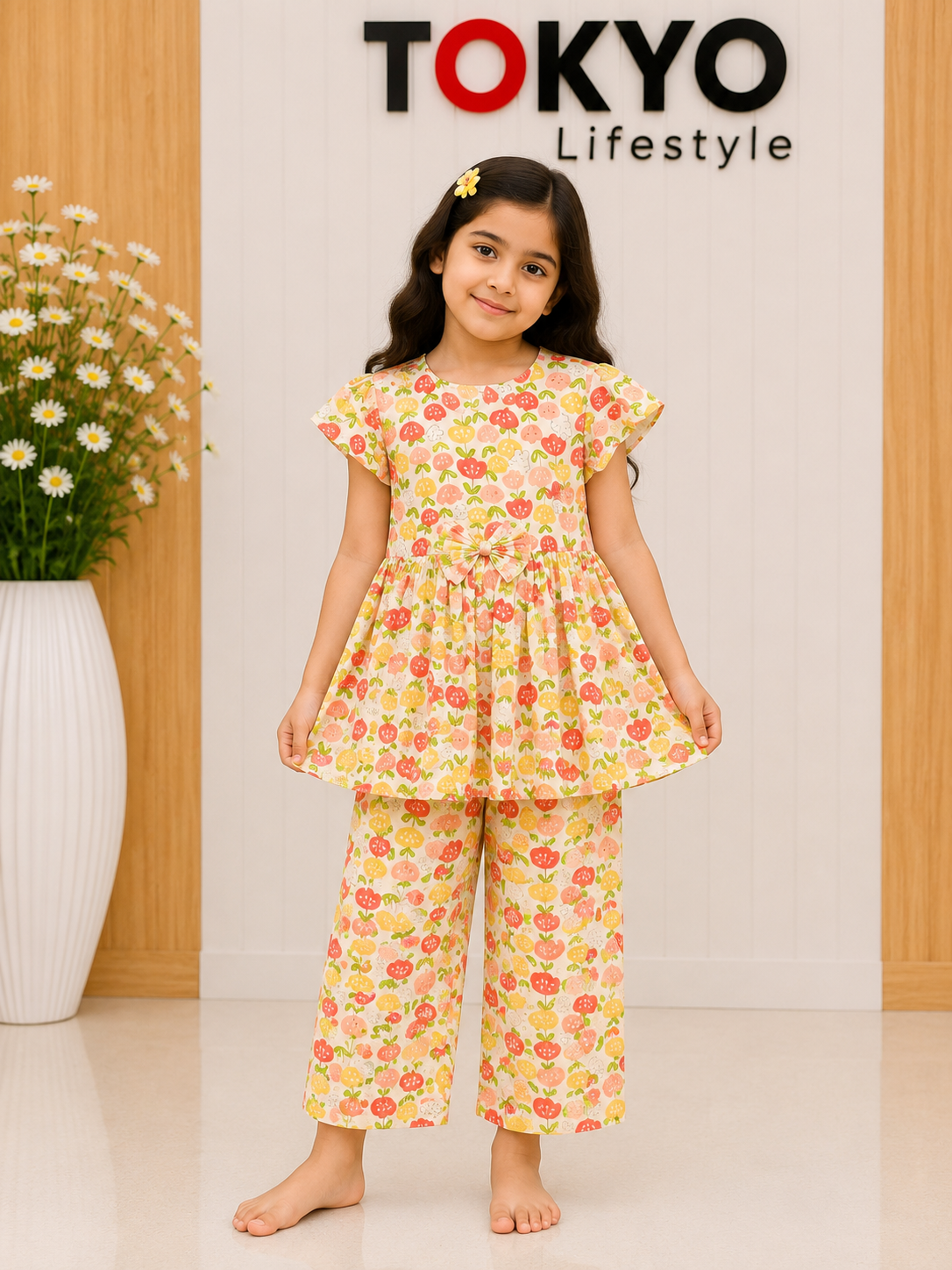 Girls Floral Printed Top & Pant Set (2-Piece) 2