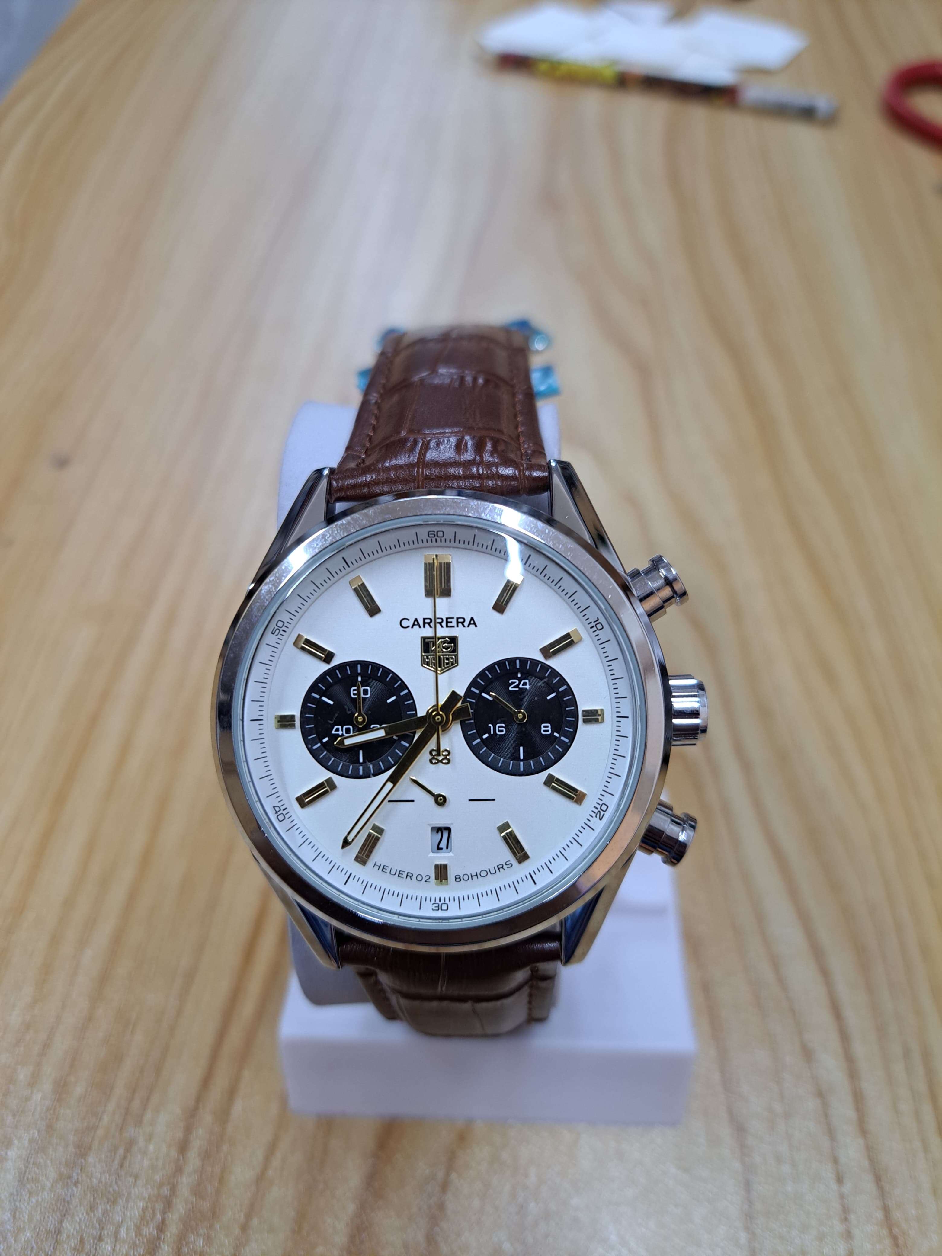 CS 103 Luxury Chronograph Black Dial Leather Strap Watch