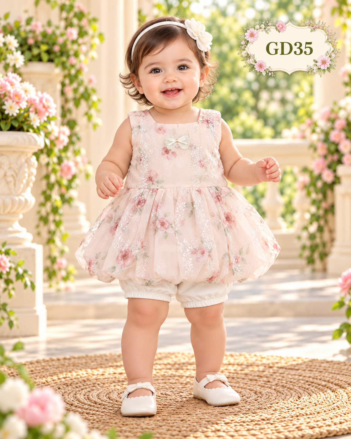 Premium Floral Embroidered Frock & Bloomer Set for Baby Girls – GD35