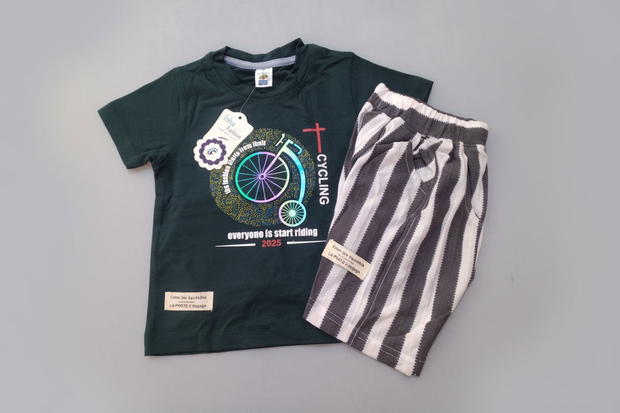 Kids Cotton T-Shirt & Shorts Set – Cycling Print (2 Pcs Set)329