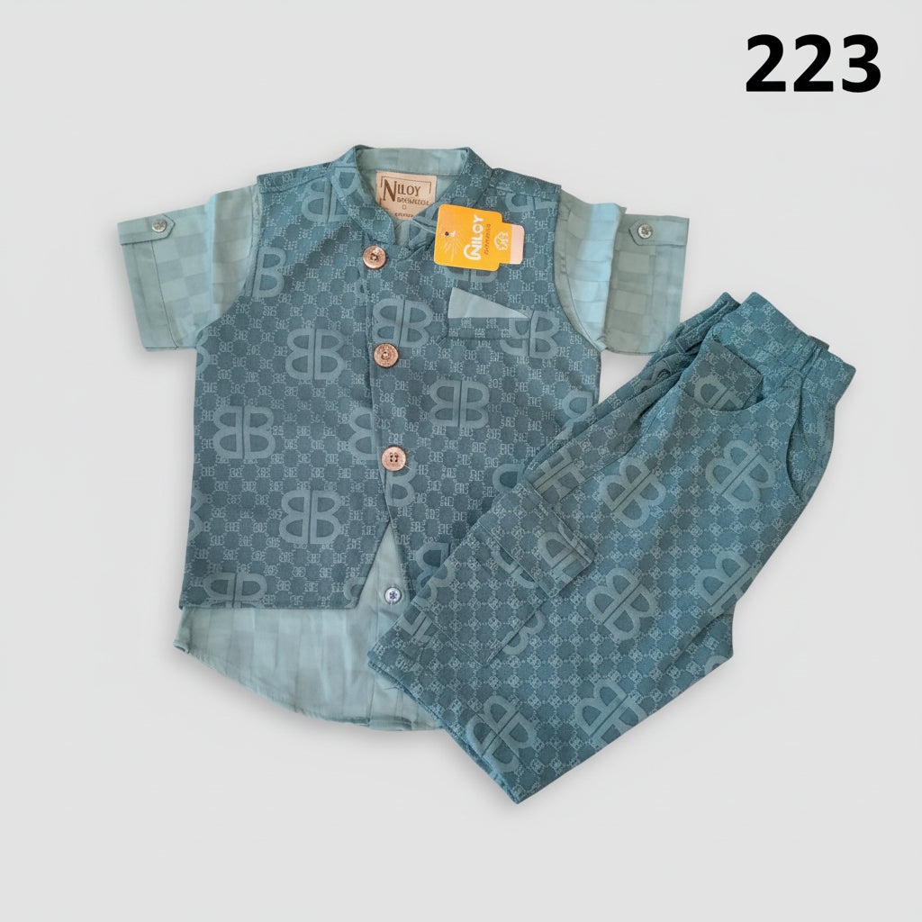 Kids Premium Jacquard Panjabi Set – Luxury Monogram Design 223