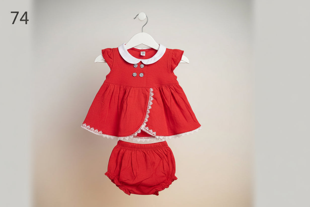 Baby Girls Lace Collar Top & Bloomer Set – Red 74