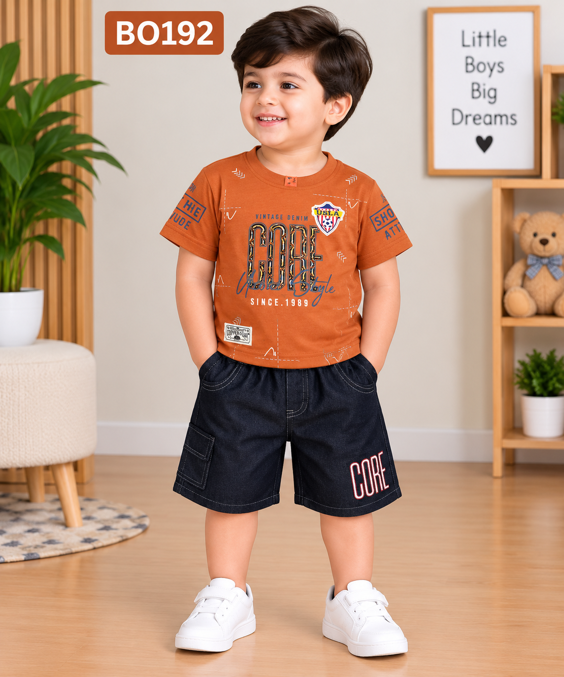 Boys Vintage Core Graphic T-Shirt & Denim Shorts Set – BO192