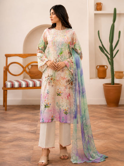 Luxury Digital Printed Lawn Three Piece Set-C255