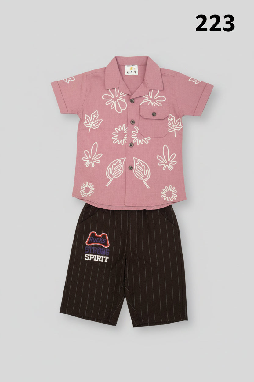 Kids Summer Leaf Print Shirt & Pant Set 223