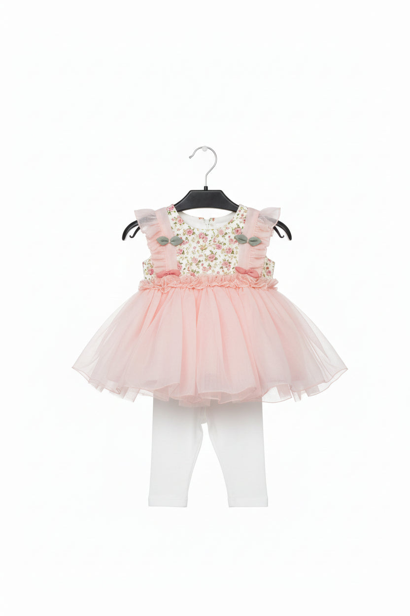 Baby Girls Peach Tulle Dress Set with Leggings 259