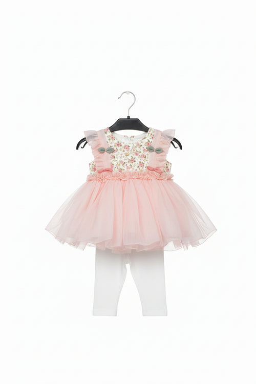 Baby Girls Peach Tulle Dress Set with Leggings 259