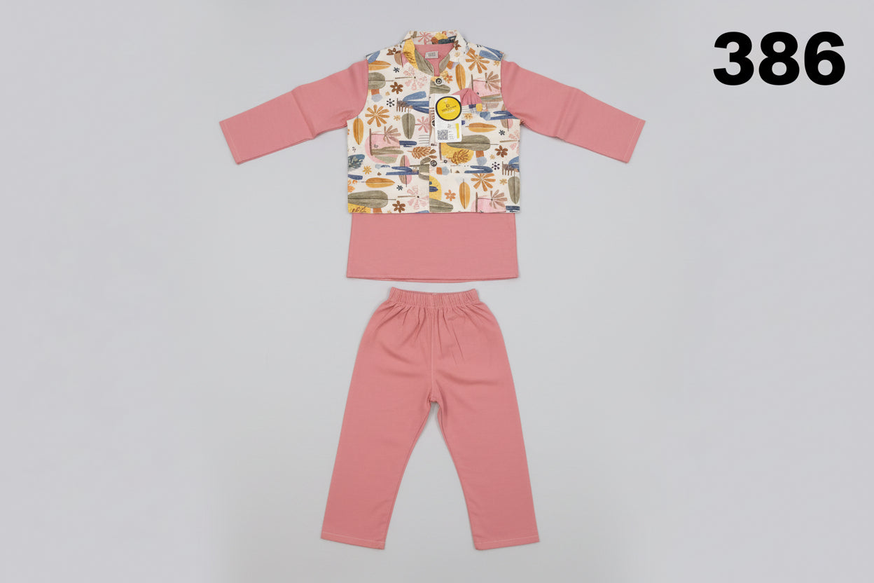 Boys Printed Waistcoat Kurta & Pajama Set 386